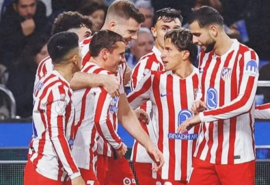 Selebrasi pemain Atletico Madrid setelah Antoine Griemann cetak gol kemenangan di Copa Del Rey