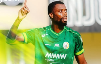 Selebrasi Frederic Injai saat mencetak gol bagi PSS Sleman saat melawan Kendal Tornado FC (IG PSS Sleman)