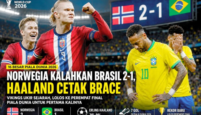Erling Haaland Bawa Norwegia Ukir Sejarah, Pulangkan Brasil di 16 Besar Piala Dunia 2026
